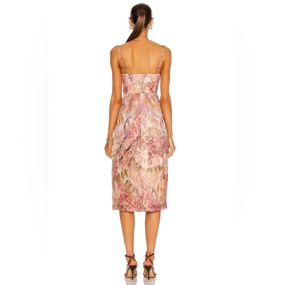 Zimmermann Botanica Silk Floral Midi Dress Pink Ruched NWT Size 1 (US 4) - Picture 3 of 12
